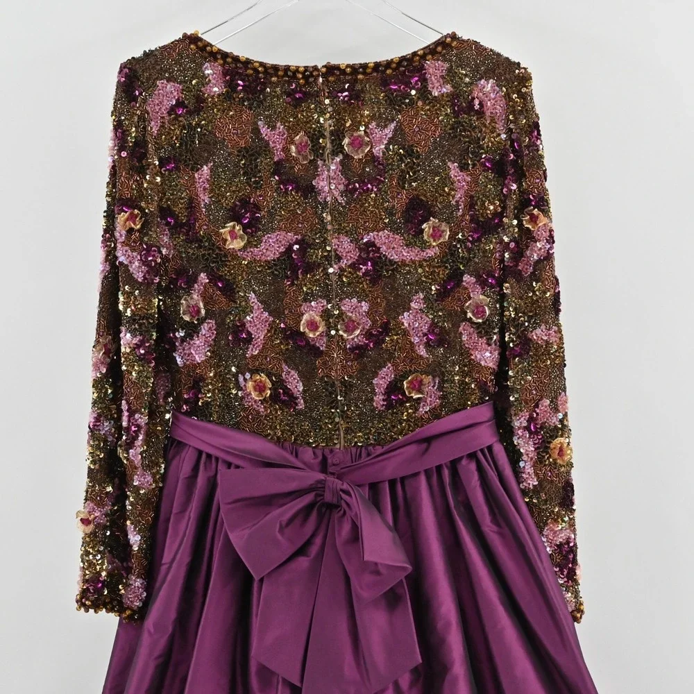 Victoria Royal Beaded Dress Womens 10 Silk Gown‎ Purple Taffeta Bow Vintage 60s